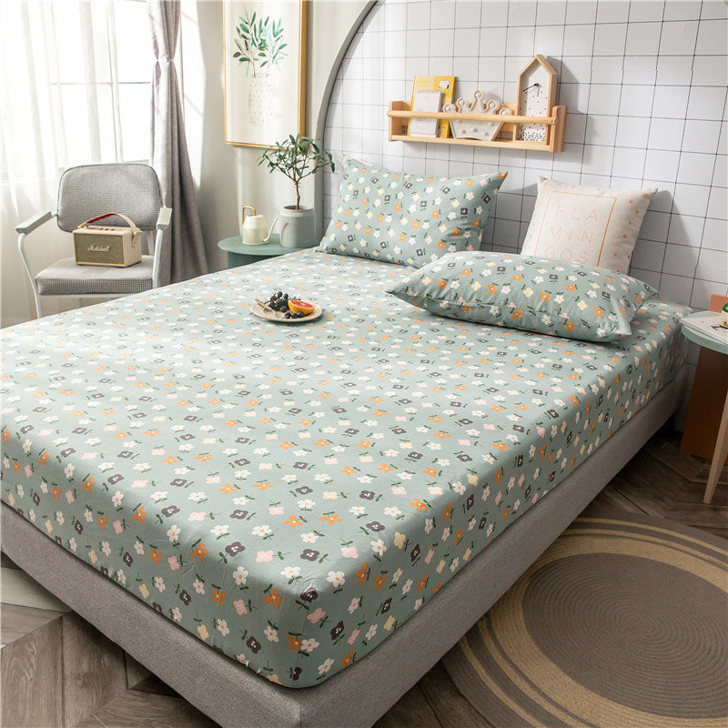 KTX-604435 Floral Non-Slip Sweat-Absorbing Mattress Protector with Pillowcases