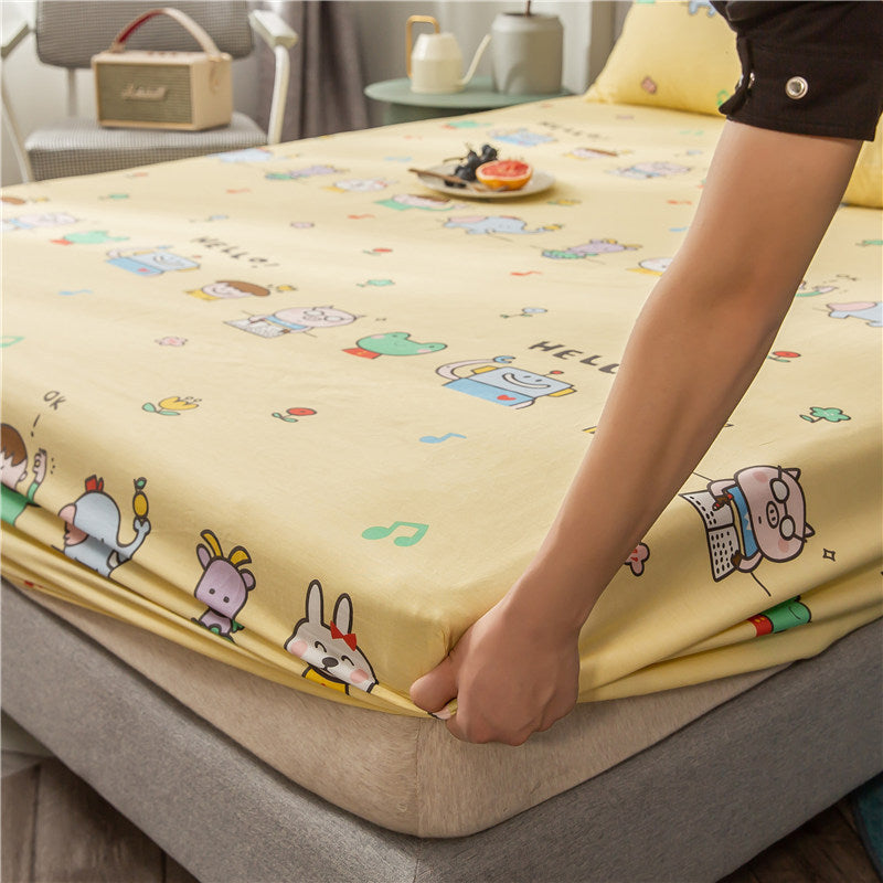 KTX-604435 Floral Non-Slip Sweat-Absorbing Mattress Protector with Pillowcases