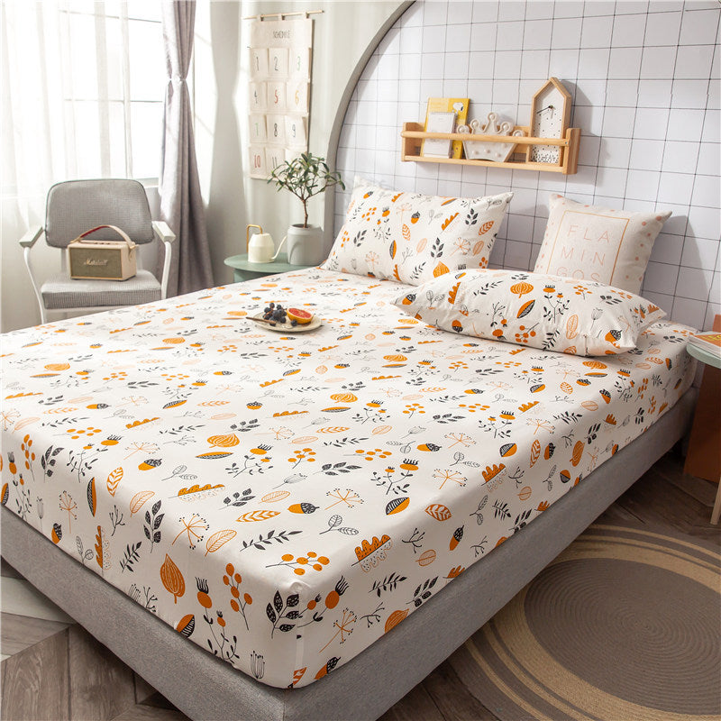 KTX-604435 Floral Non-Slip Sweat-Absorbing Mattress Protector with Pillowcases