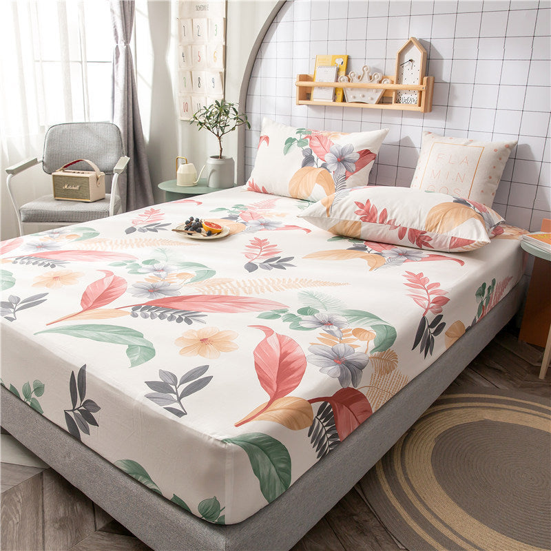 KTX-604435 Floral Non-Slip Sweat-Absorbing Mattress Protector with Pillowcases