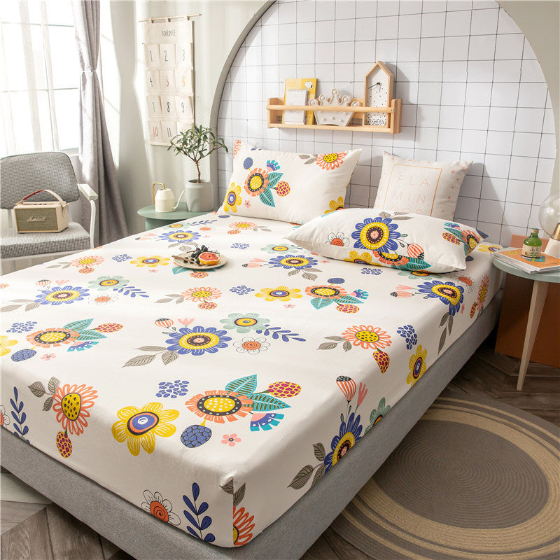 KTX-604435 Floral Non-Slip Sweat-Absorbing Mattress Protector with Pillowcases