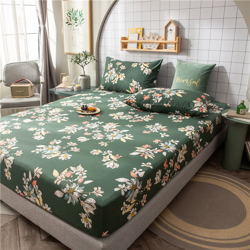 KTX-604435 Floral Non-Slip Sweat-Absorbing Mattress Protector with Pillowcases
