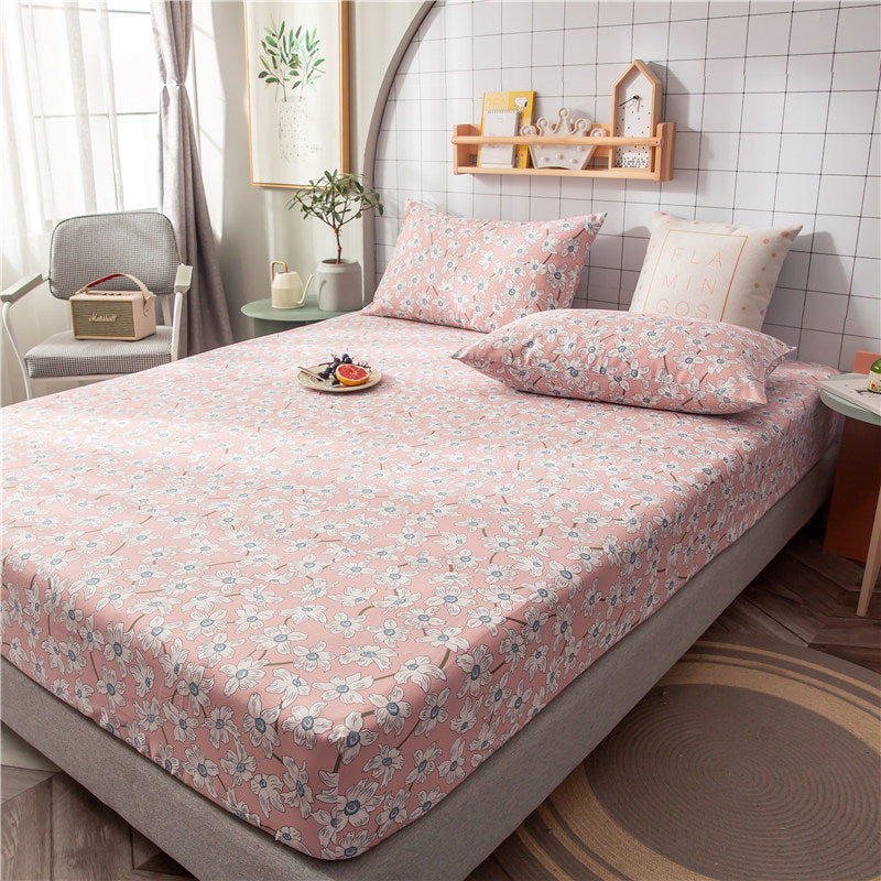 KTX-604435 Floral Non-Slip Sweat-Absorbing Mattress Protector with Pillowcases