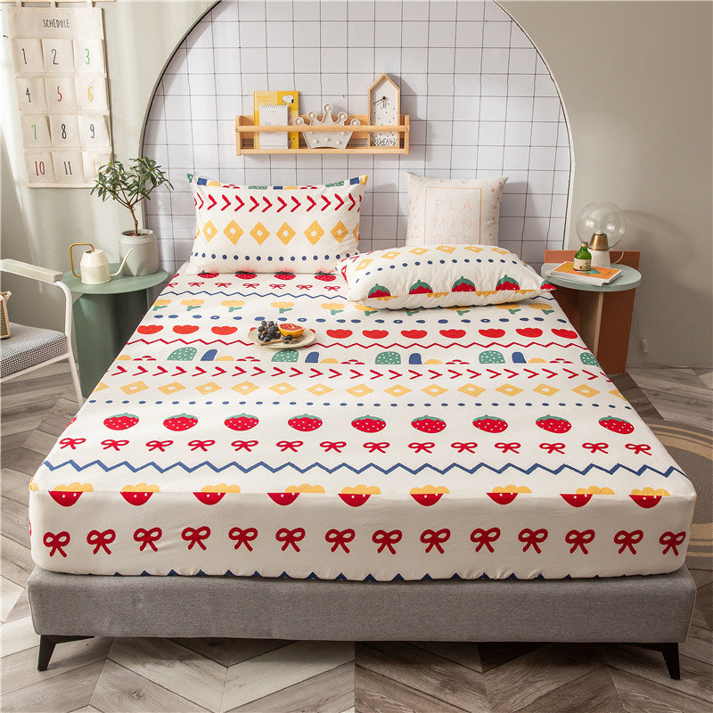 KTX-604435 Floral Non-Slip Sweat-Absorbing Mattress Protector with Pillowcases