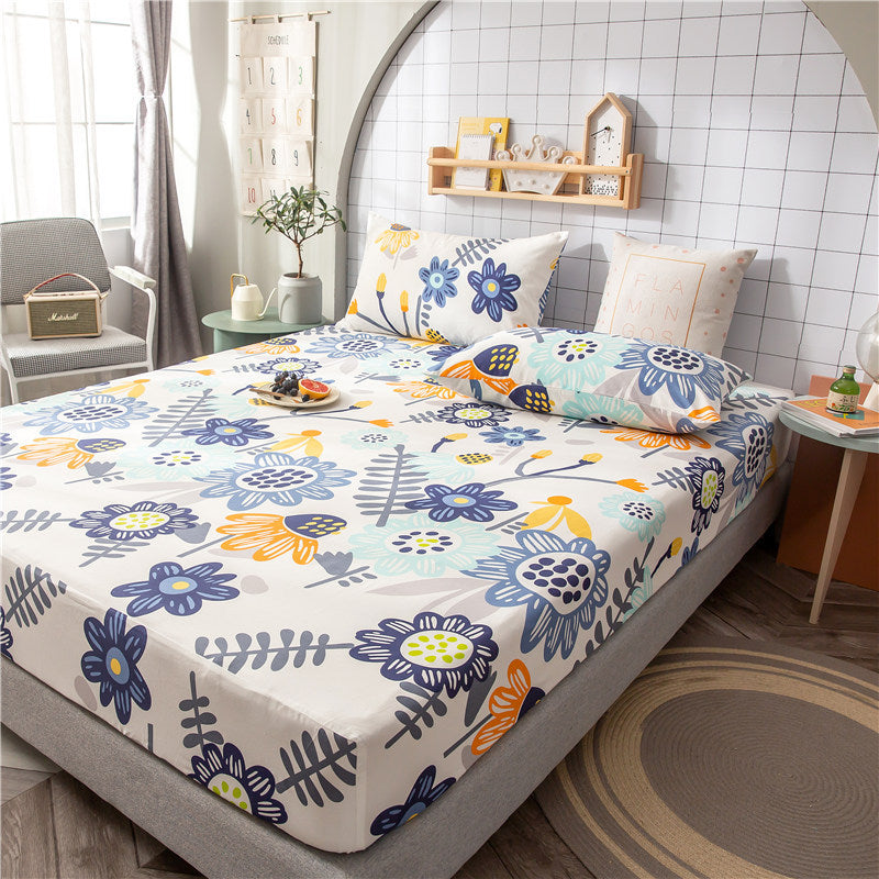 KTX-604435 Floral Non-Slip Sweat-Absorbing Mattress Protector with Pillowcases