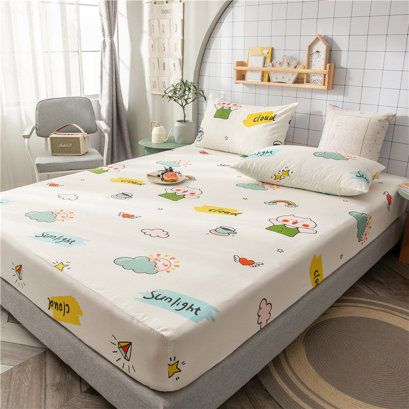 KTX-604435 Floral Non-Slip Sweat-Absorbing Mattress Protector with Pillowcases