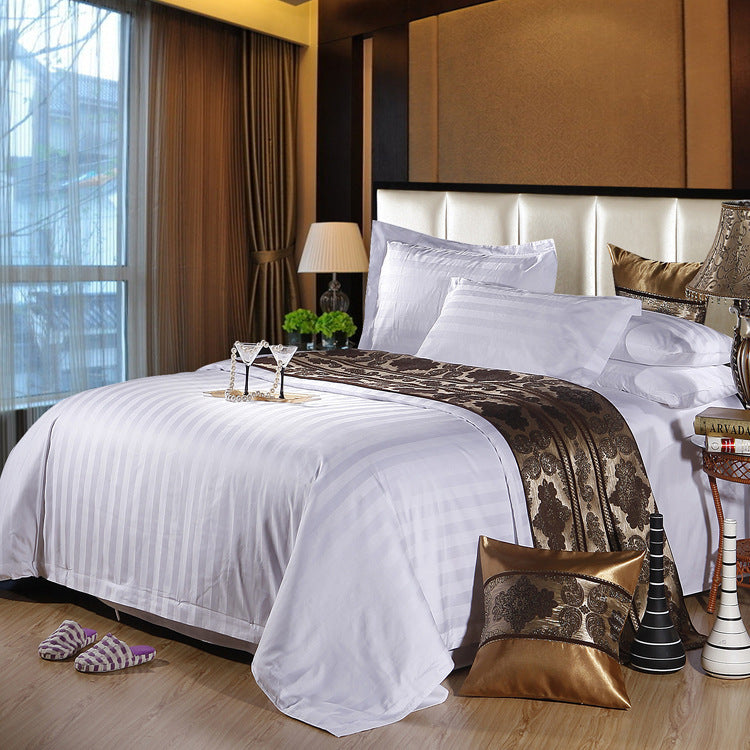 KTX-604755 Satin Cotton Bed Sheet Set - 4 Pieces with Stripe Pattern for 1.0m and 1.2m Beds