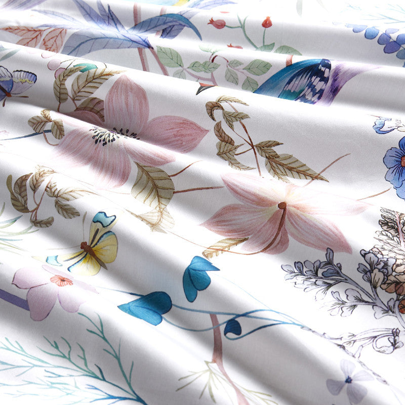 KTX-605203 Luxurious 4-Piece Pure Cotton Bedding Set with Lace Detail - Soft Twill Weave