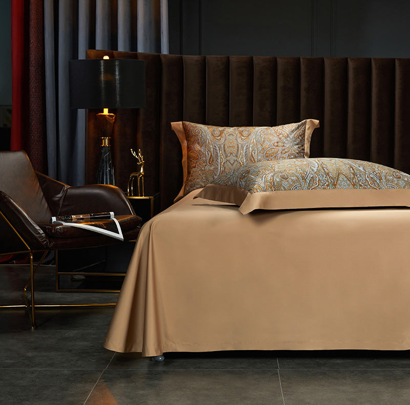 KTX-605587 Cotton Satin Digital Printed Four-Piece Bedding Set in Nordic Style, Includes Bed Sheet, Duvet Cover, and Pillowcases