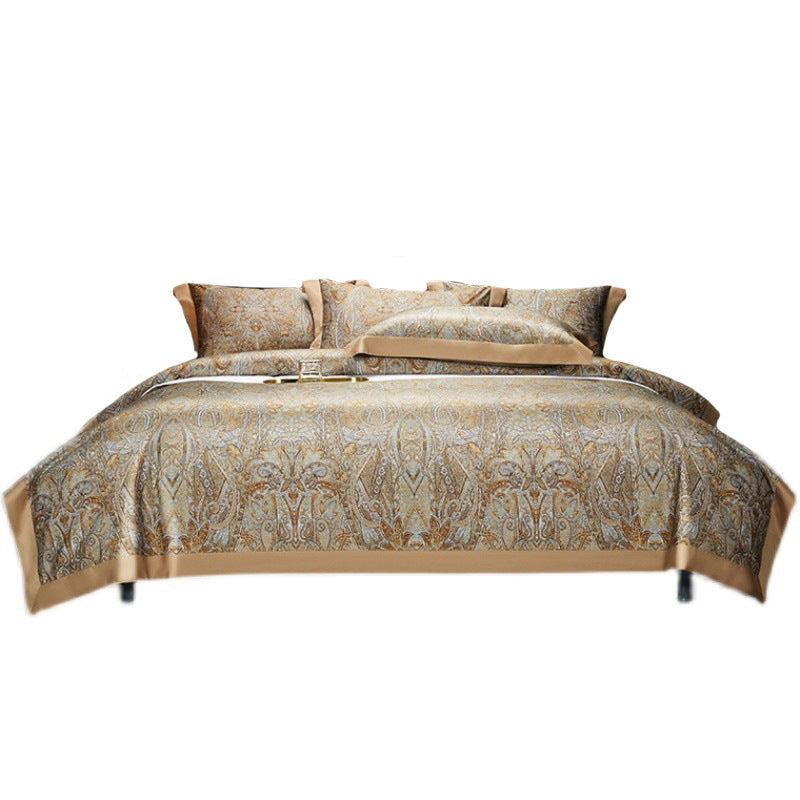 KTX-605587 Cotton Satin Digital Printed Four-Piece Bedding Set in Nordic Style, Includes Bed Sheet, Duvet Cover, and Pillowcases