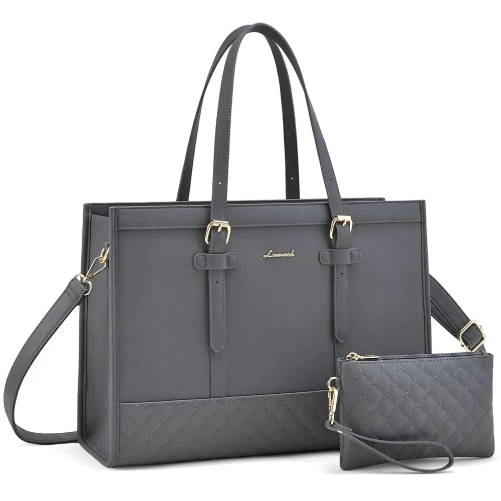 KTX-605971 Functional Canvas Leather Briefcase Tote Bag for 15.6-inch Laptops - Ideal for Work, Travel, and College