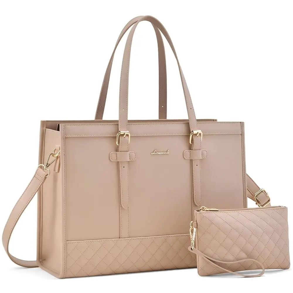 KTX-605971 Functional Canvas Leather Briefcase Tote Bag for 15.6-inch Laptops - Ideal for Work, Travel, and College