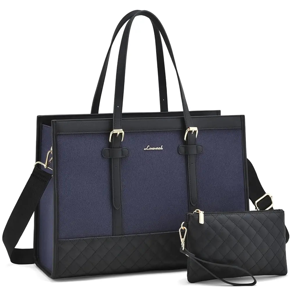 KTX-605971 Functional Canvas Leather Briefcase Tote Bag for 15.6-inch Laptops - Ideal for Work, Travel, and College