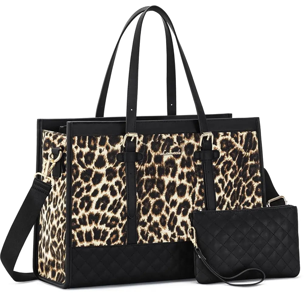 KTX-605971 Functional Canvas Leather Briefcase Tote Bag for 15.6-inch Laptops - Ideal for Work, Travel, and College