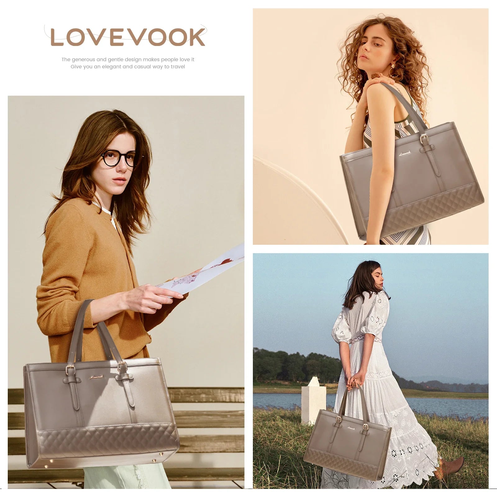 KTX-605971 Functional Canvas Leather Briefcase Tote Bag for 15.6-inch Laptops - Ideal for Work, Travel, and College