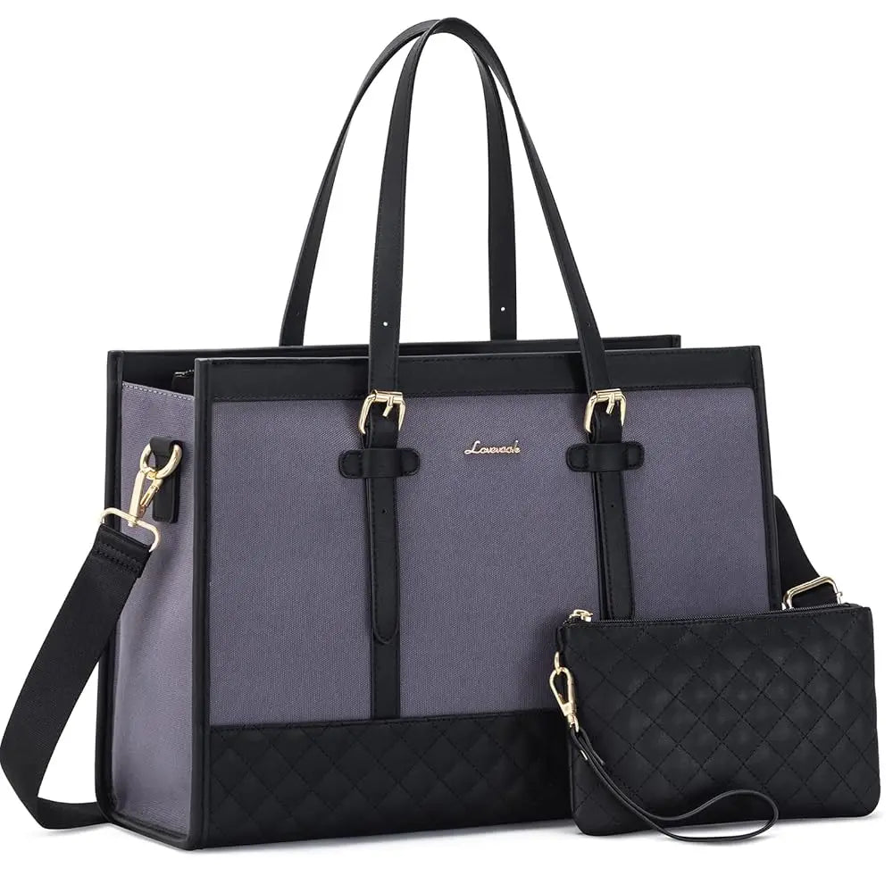 KTX-605971 Functional Canvas Leather Briefcase Tote Bag for 15.6-inch Laptops - Ideal for Work, Travel, and College