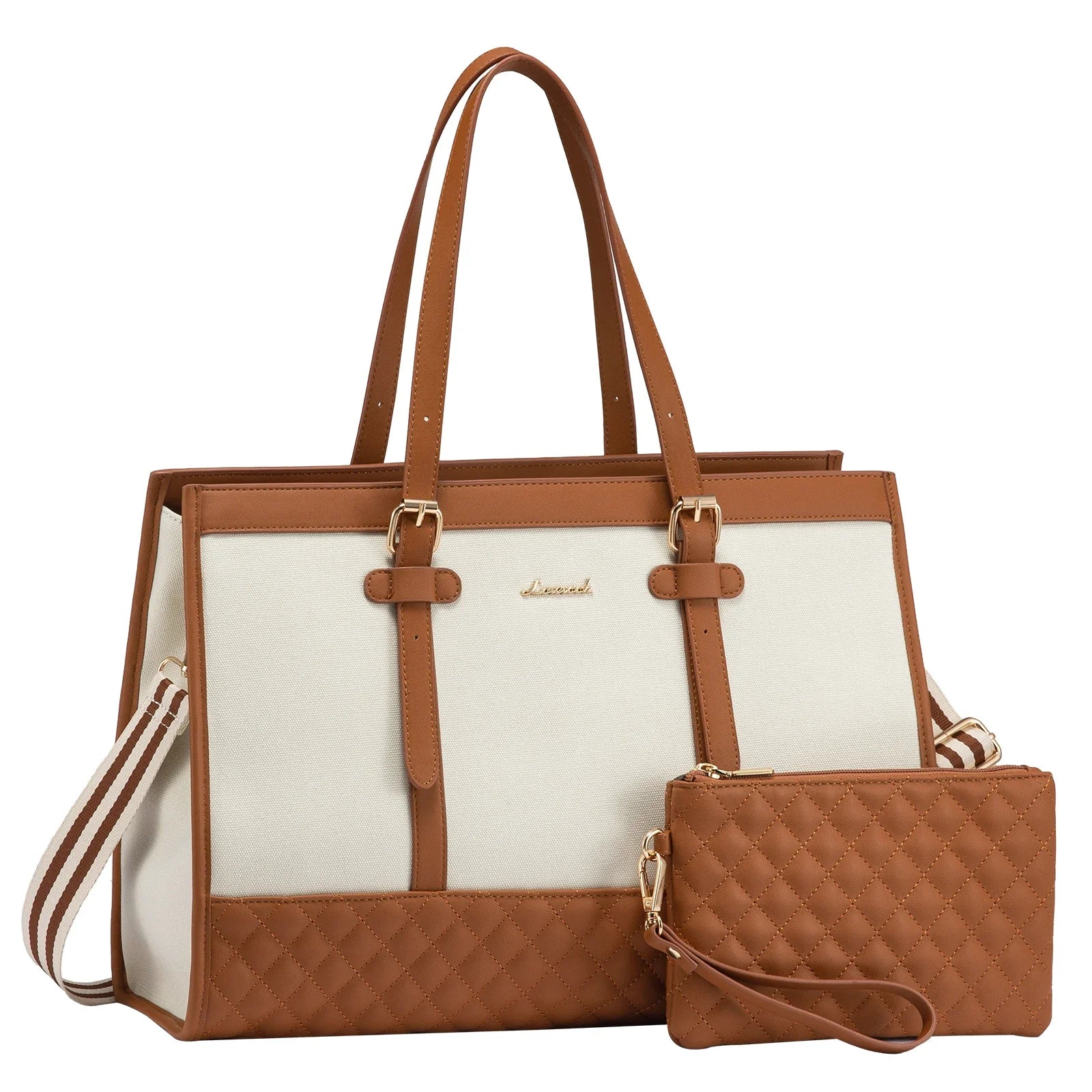 KTX-605971 Functional Canvas Leather Briefcase Tote Bag for 15.6-inch Laptops - Ideal for Work, Travel, and College