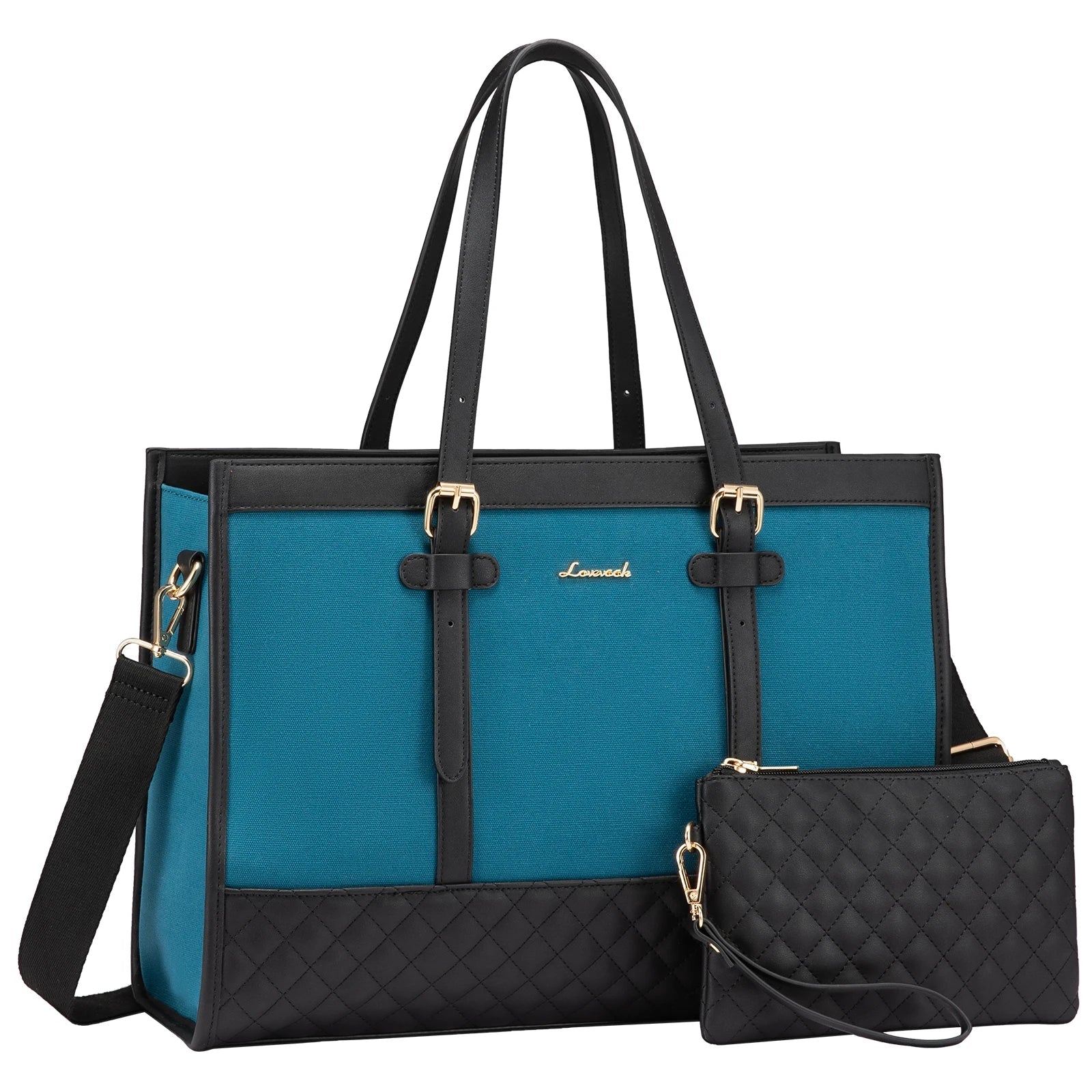 KTX-605971 Functional Canvas Leather Briefcase Tote Bag for 15.6-inch Laptops - Ideal for Work, Travel, and College