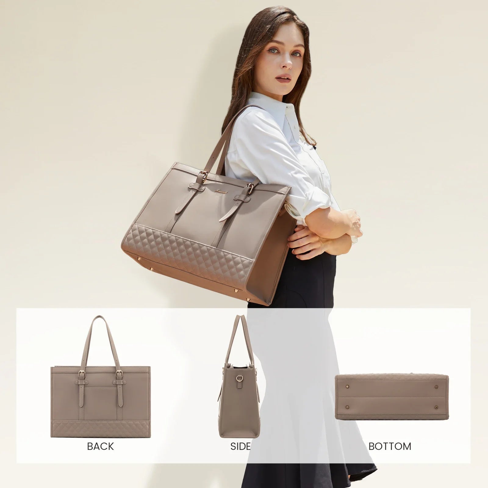 KTX-605971 Functional Canvas Leather Briefcase Tote Bag for 15.6-inch Laptops - Ideal for Work, Travel, and College