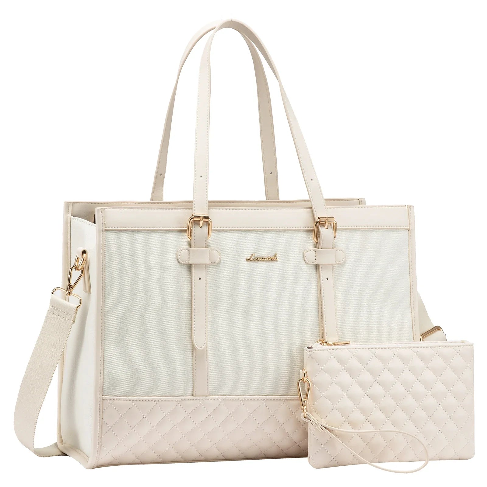 KTX-605971 Functional Canvas Leather Briefcase Tote Bag for 15.6-inch Laptops - Ideal for Work, Travel, and College