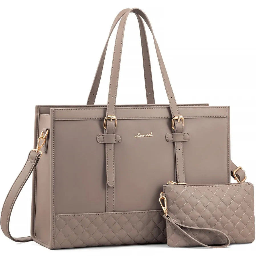 KTX-605971 Functional Canvas Leather Briefcase Tote Bag for 15.6-inch Laptops - Ideal for Work, Travel, and College