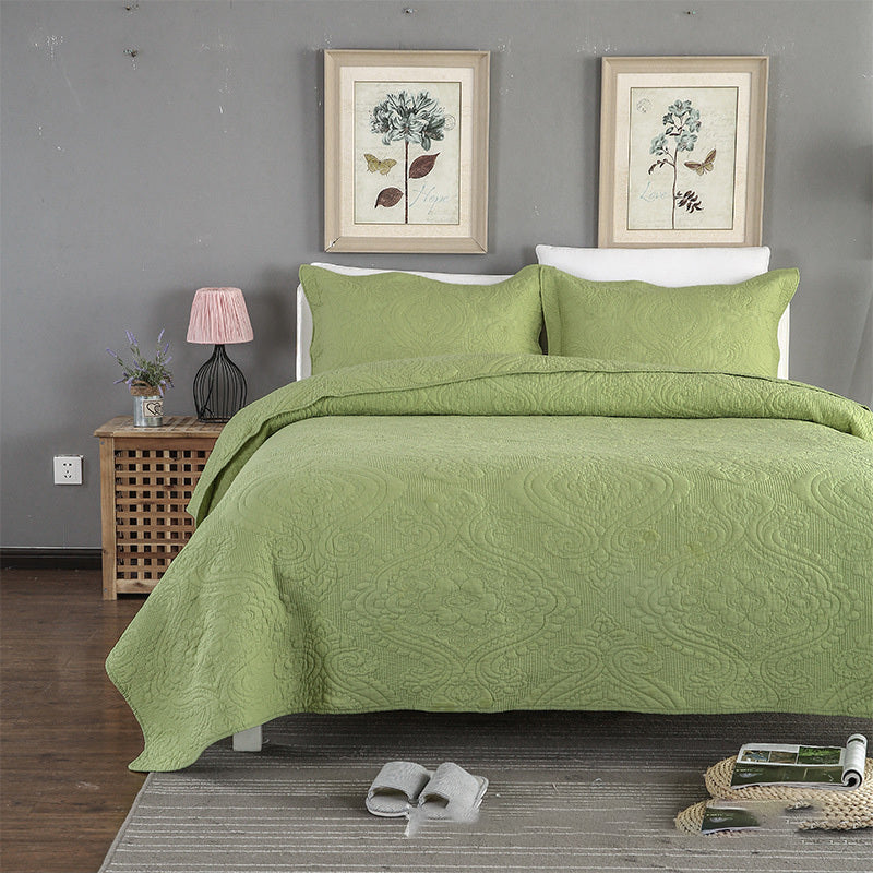 KTX-606355 Cotton Fabric Three-Piece Bed Cover Set with Pillowcases for All Seasons