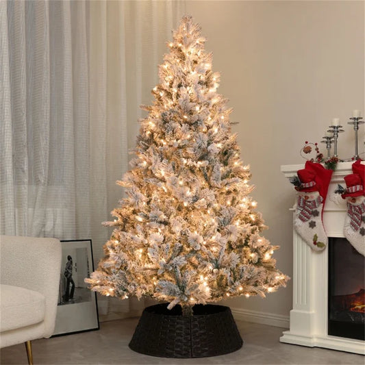 KTX-607187 7.5ft Pre-Lit Christmas Tree with Star-Shaped Metal Stand, Customizable Size for Home and Holidays