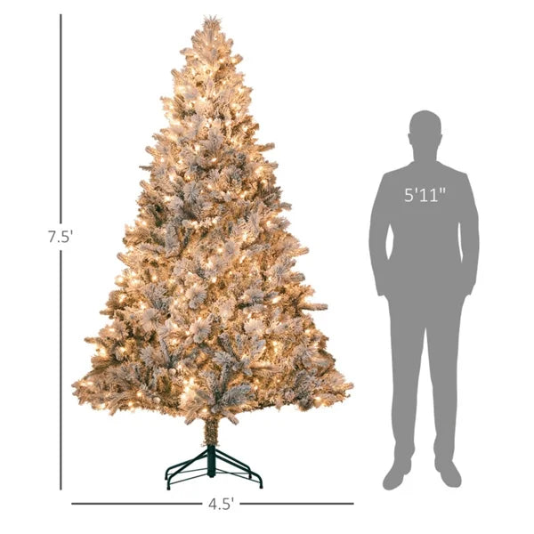 KTX-607187 7.5ft Pre-Lit Christmas Tree with Star-Shaped Metal Stand, Customizable Size for Home and Holidays