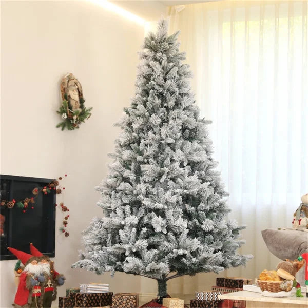 KTX-607187 7.5ft Pre-Lit Christmas Tree with Star-Shaped Metal Stand, Customizable Size for Home and Holidays