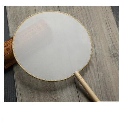 KTX-609811 DIY Round Silk Fan with Wooden Handle - Blank for Hand Painting, 21cm Diameter