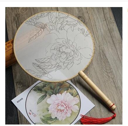 KTX-609811 DIY Round Silk Fan with Wooden Handle - Blank for Hand Painting, 21cm Diameter