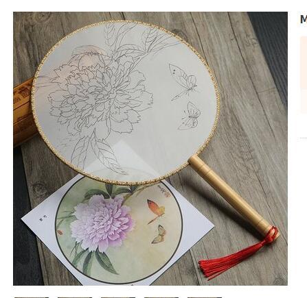 KTX-609811 DIY Round Silk Fan with Wooden Handle - Blank for Hand Painting, 21cm Diameter
