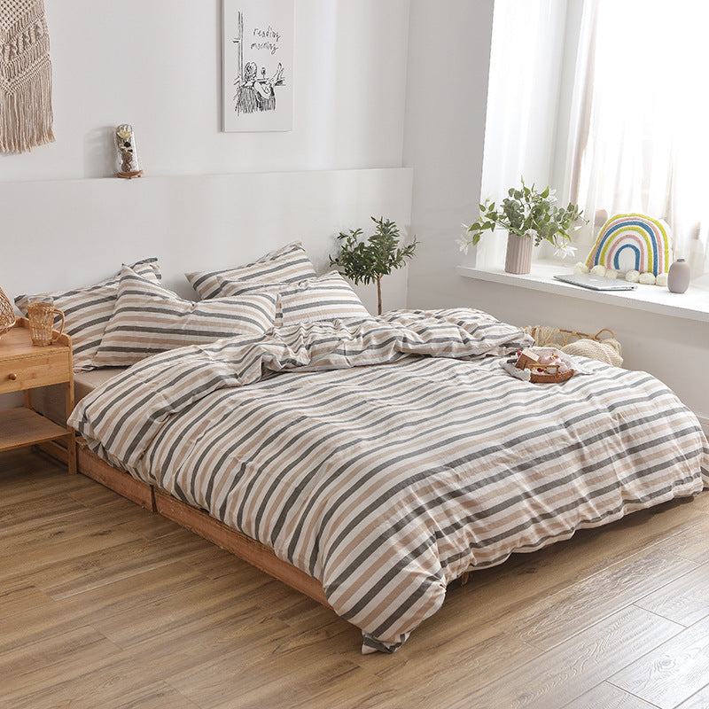 KTX-609875 Cotton Washed Four Piece Bedding Set with Striped Patterns in Multiple Colors