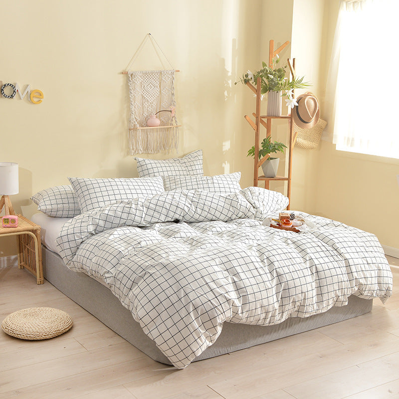 KTX-609875 Cotton Washed Four Piece Bedding Set with Striped Patterns in Multiple Colors