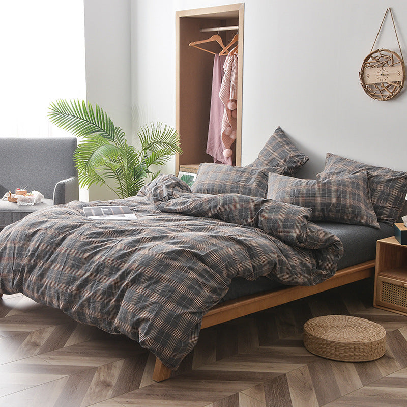 KTX-609875 Cotton Washed Four Piece Bedding Set with Striped Patterns in Multiple Colors