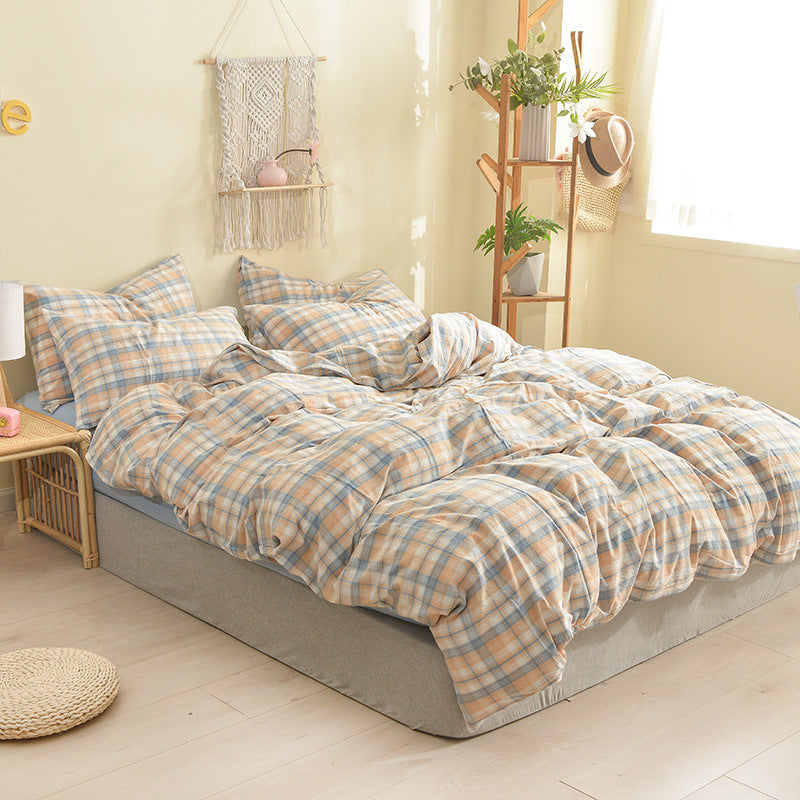 KTX-609875 Cotton Washed Four Piece Bedding Set with Striped Patterns in Multiple Colors