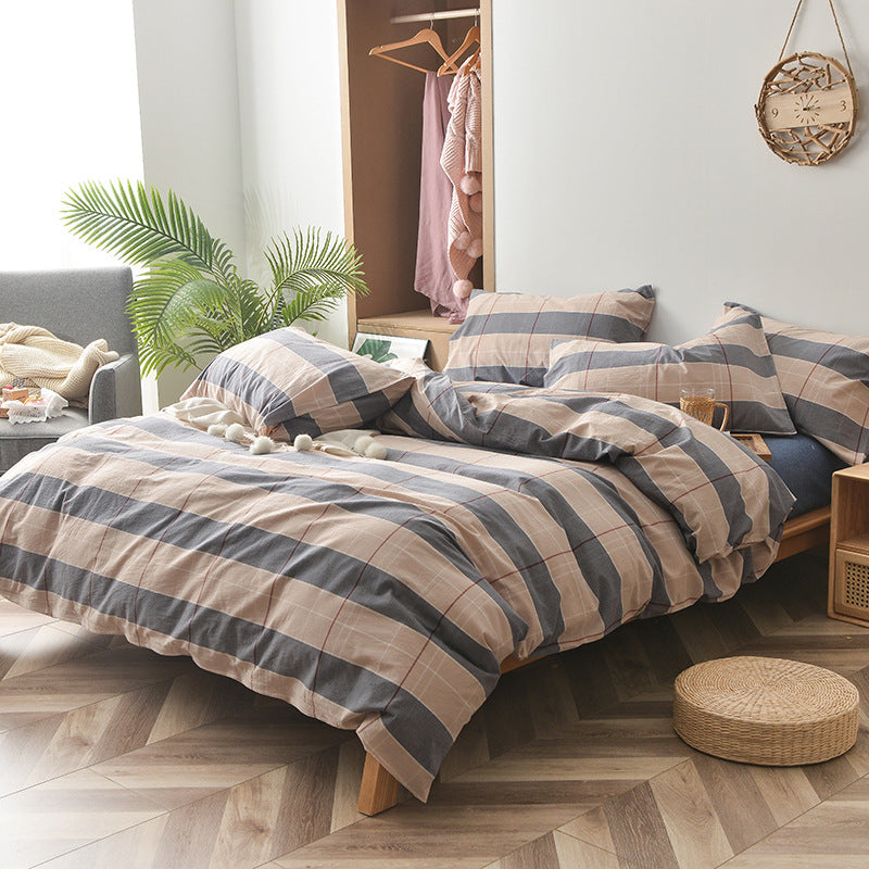 KTX-609875 Cotton Washed Four Piece Bedding Set with Striped Patterns in Multiple Colors