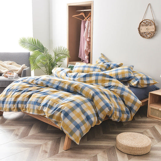 KTX-609875 Cotton Washed Four Piece Bedding Set with Striped Patterns in Multiple Colors