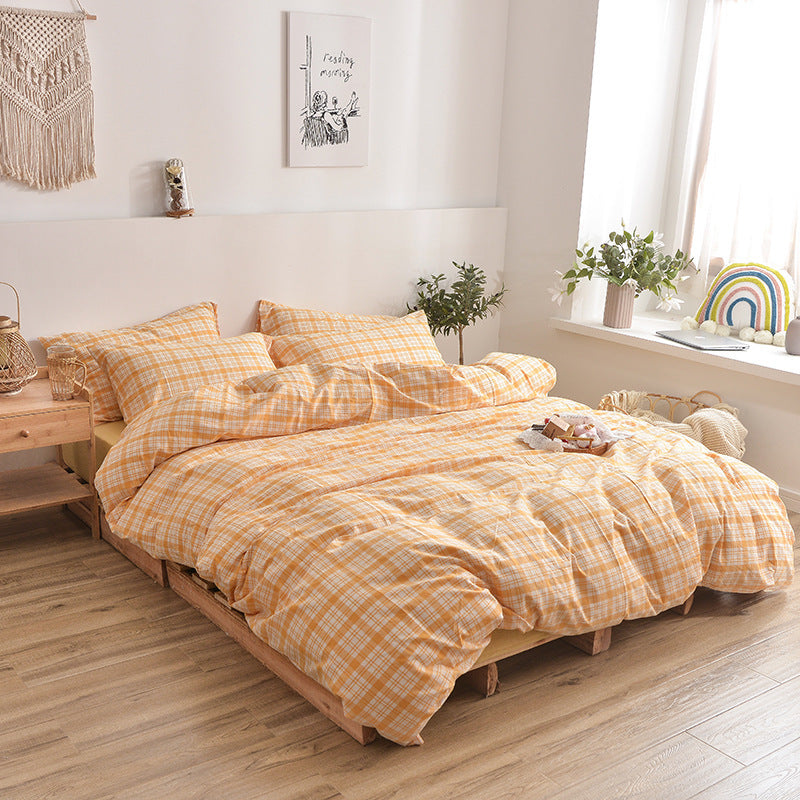 KTX-609875 Cotton Washed Four Piece Bedding Set with Striped Patterns in Multiple Colors