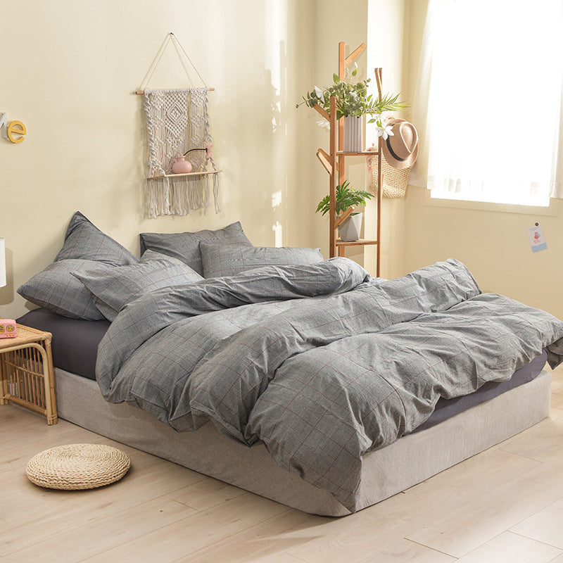 KTX-609875 Cotton Washed Four Piece Bedding Set with Striped Patterns in Multiple Colors