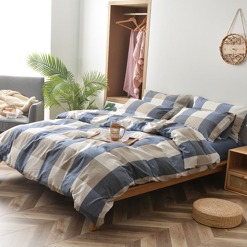 KTX-609875 Cotton Washed Four Piece Bedding Set with Striped Patterns in Multiple Colors