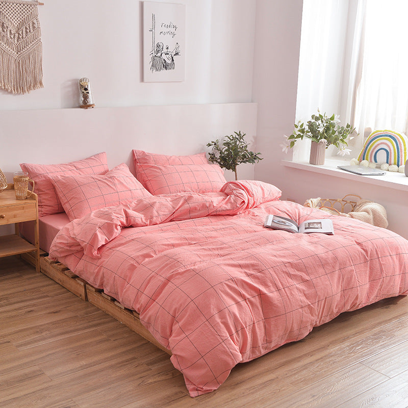 KTX-609875 Cotton Washed Four Piece Bedding Set with Striped Patterns in Multiple Colors