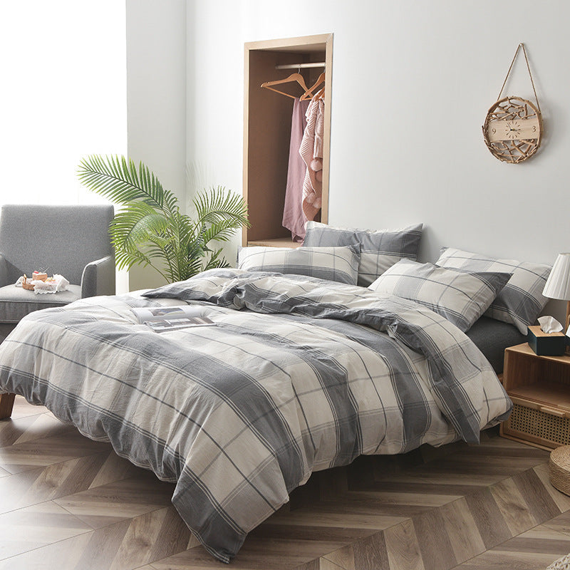 KTX-609875 Cotton Washed Four Piece Bedding Set with Striped Patterns in Multiple Colors