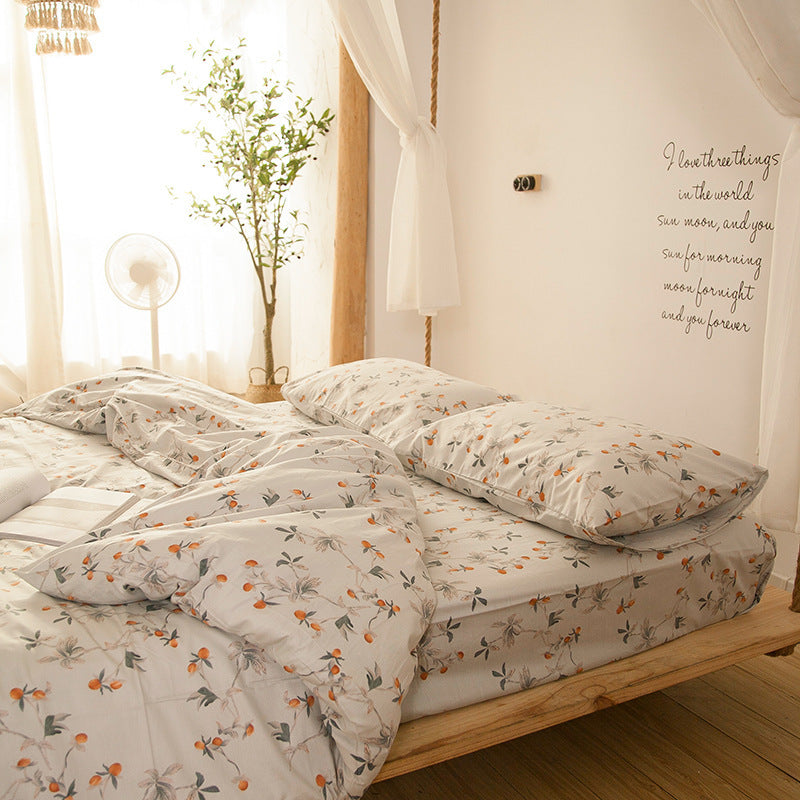 KTX-610195 Cotton Dormitory Bedding Set with Duvet Cover and Pillowcases in Various Floral Patterns