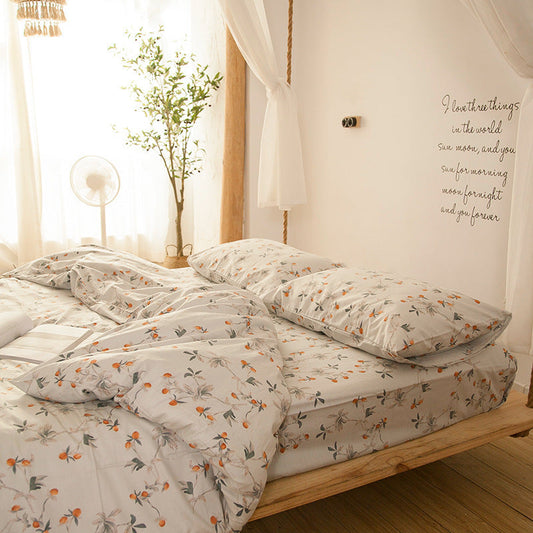 KTX-610195 Cotton Dormitory Bedding Set with Duvet Cover and Pillowcases in Various Floral Patterns