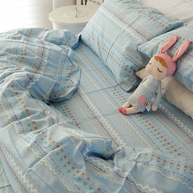 KTX-610195 Cotton Dormitory Bedding Set with Duvet Cover and Pillowcases in Various Floral Patterns