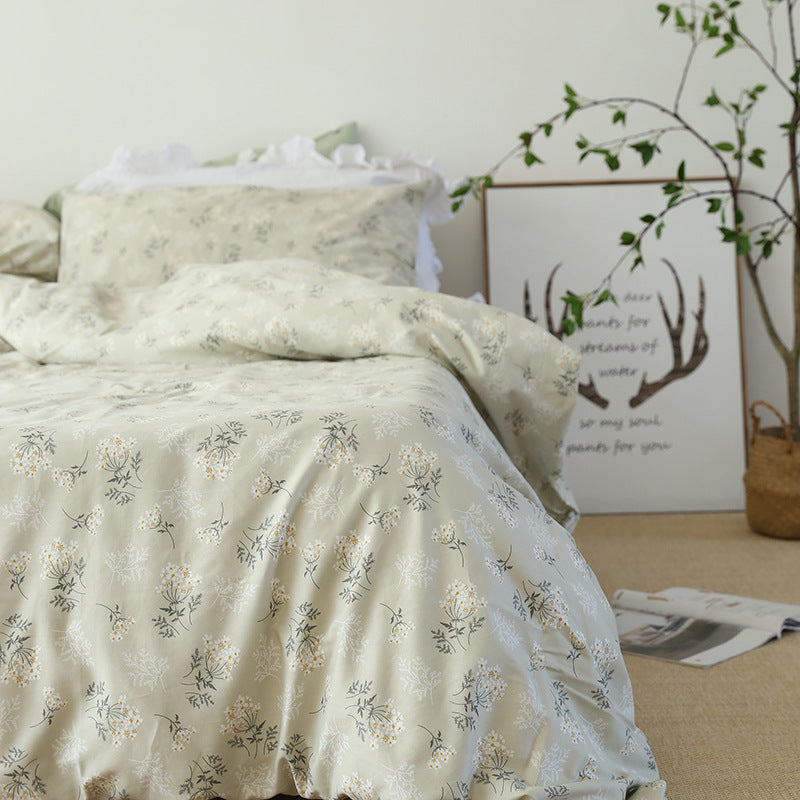 KTX-610195 Cotton Dormitory Bedding Set with Duvet Cover and Pillowcases in Various Floral Patterns