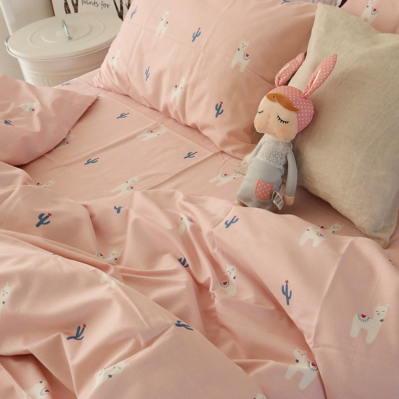 KTX-610195 Cotton Dormitory Bedding Set with Duvet Cover and Pillowcases in Various Floral Patterns