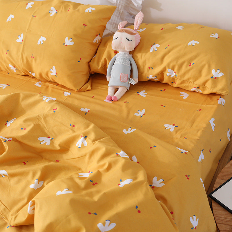 KTX-610195 Cotton Dormitory Bedding Set with Duvet Cover and Pillowcases in Various Floral Patterns