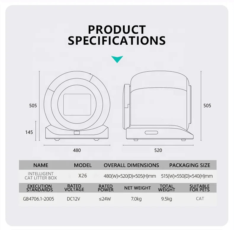 KTX-610323 Smart Eco-Friendly Large Capacity Round Cat Litter Box with 65L Space and Odor Control - Easy Clean with App Access